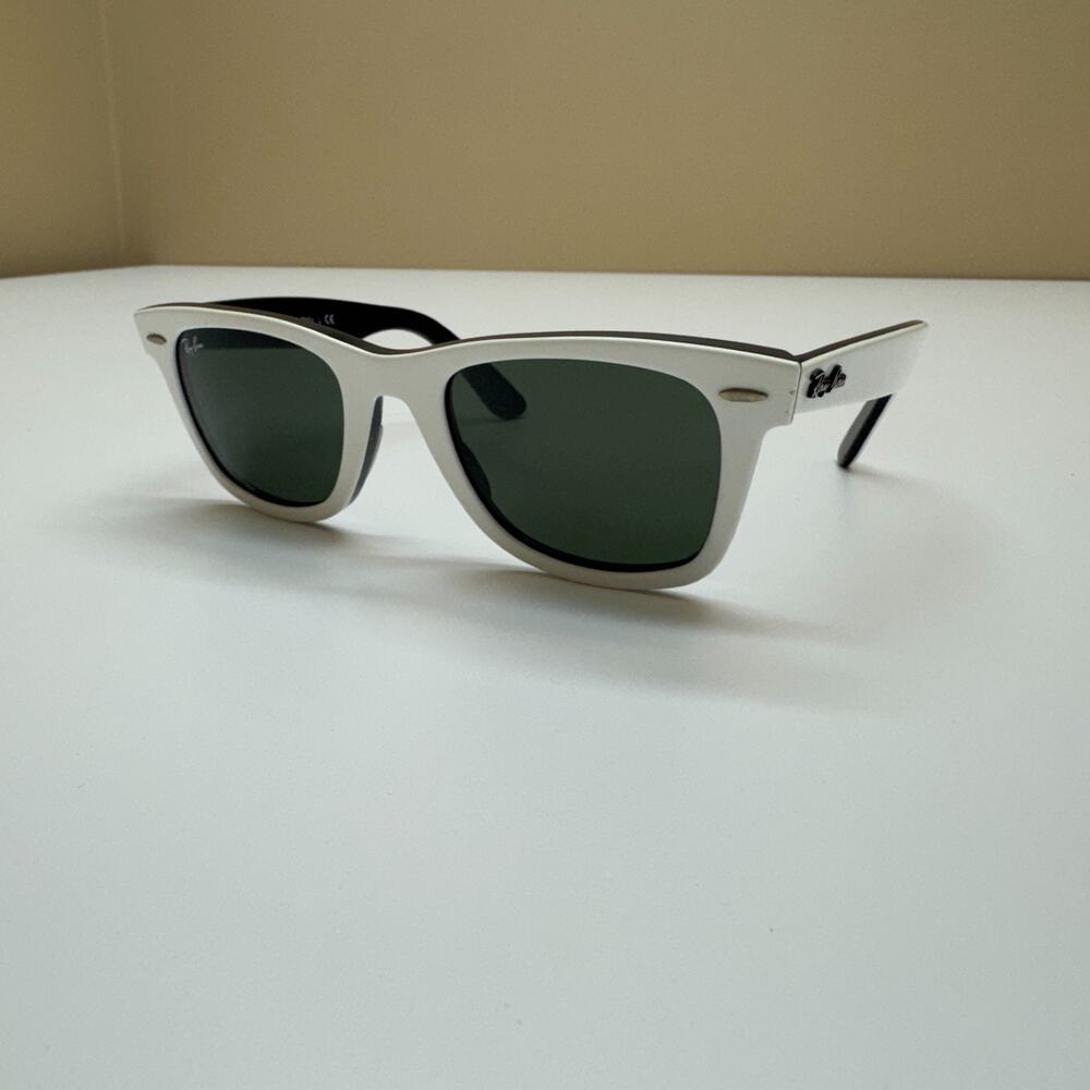 RARE Ray-Ban RB2140 Wayfarer 956 Gloss White G-15 Sunglasses Made in Italy